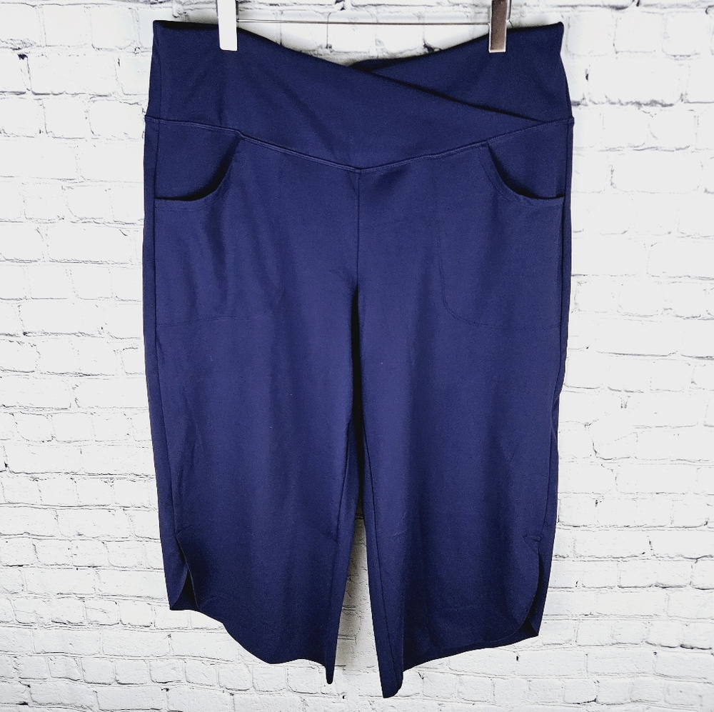 G4FREE | high waist wide leg flowy yoga split hem crop capri pants